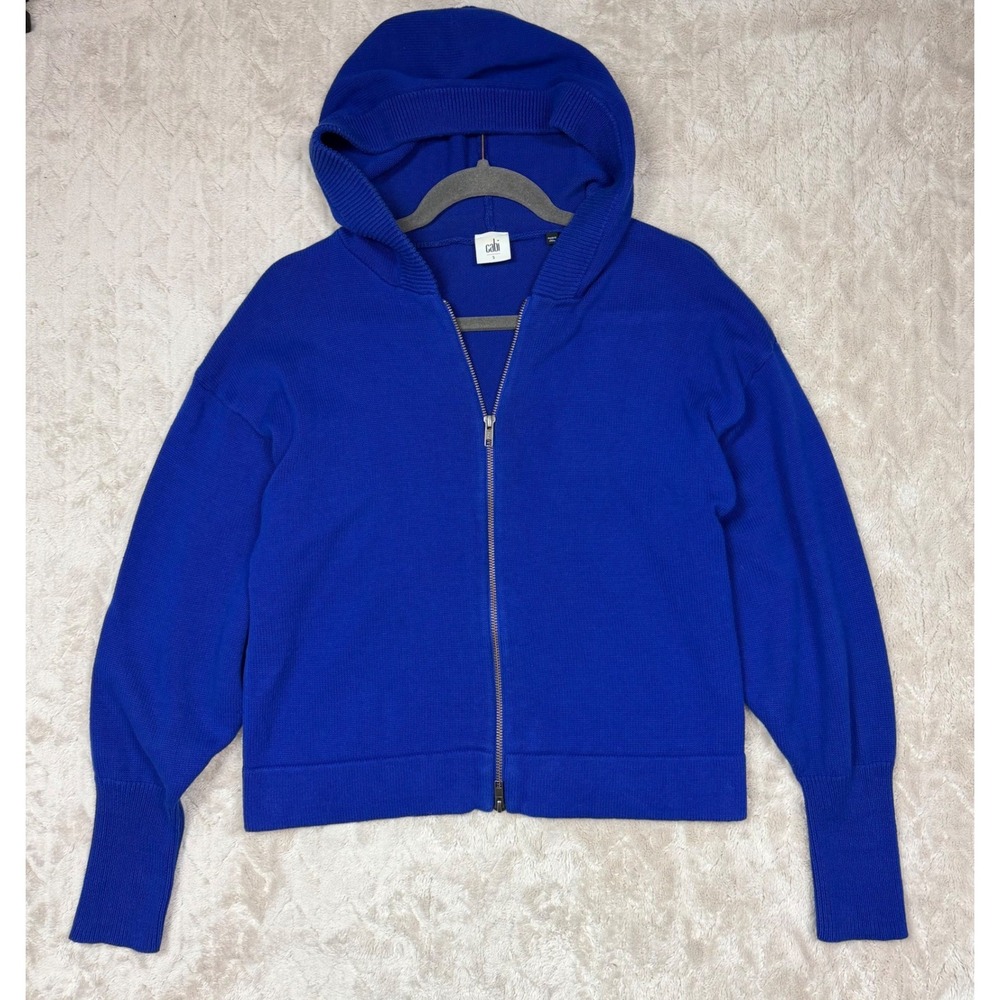 Cabi Royal Blue Cotton Knit Zip Up Hoodie Sweater Small 5460 Cobalt Blue